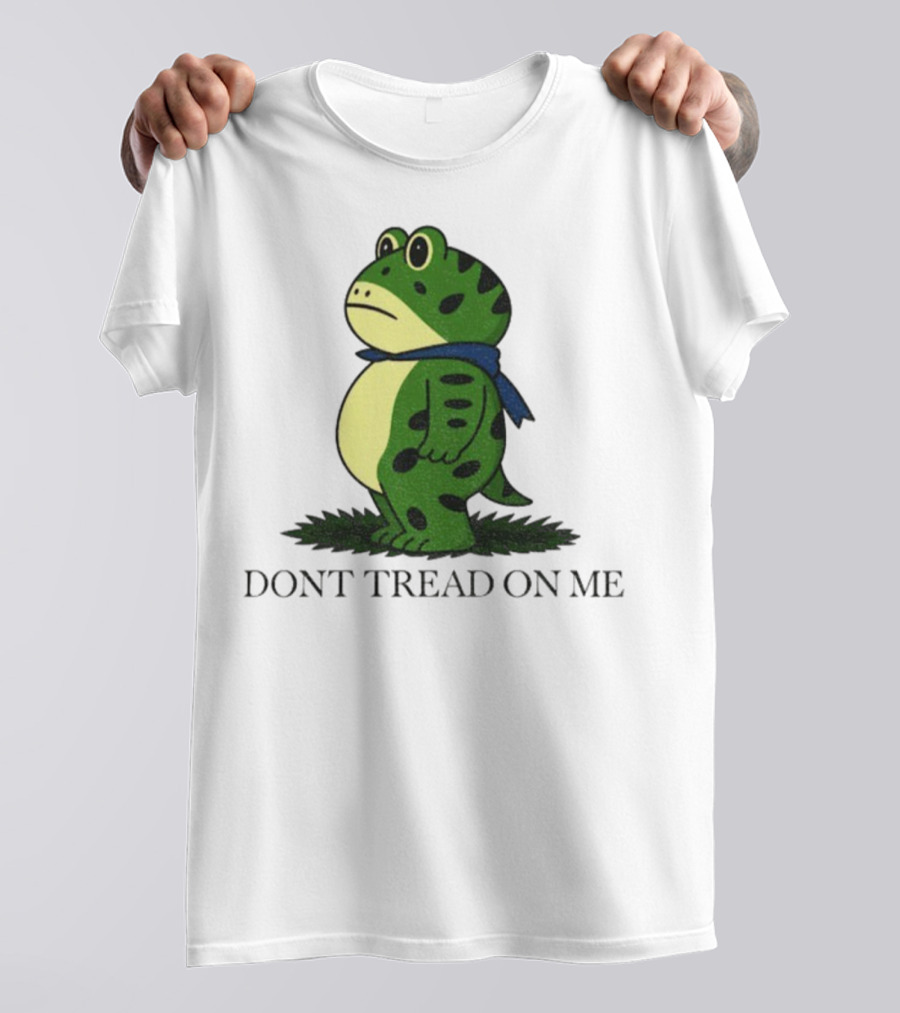 Portland Frog Don't Tread On Me Funny Protest Comic Style Green Frog With Blue Scarf T-Shirt