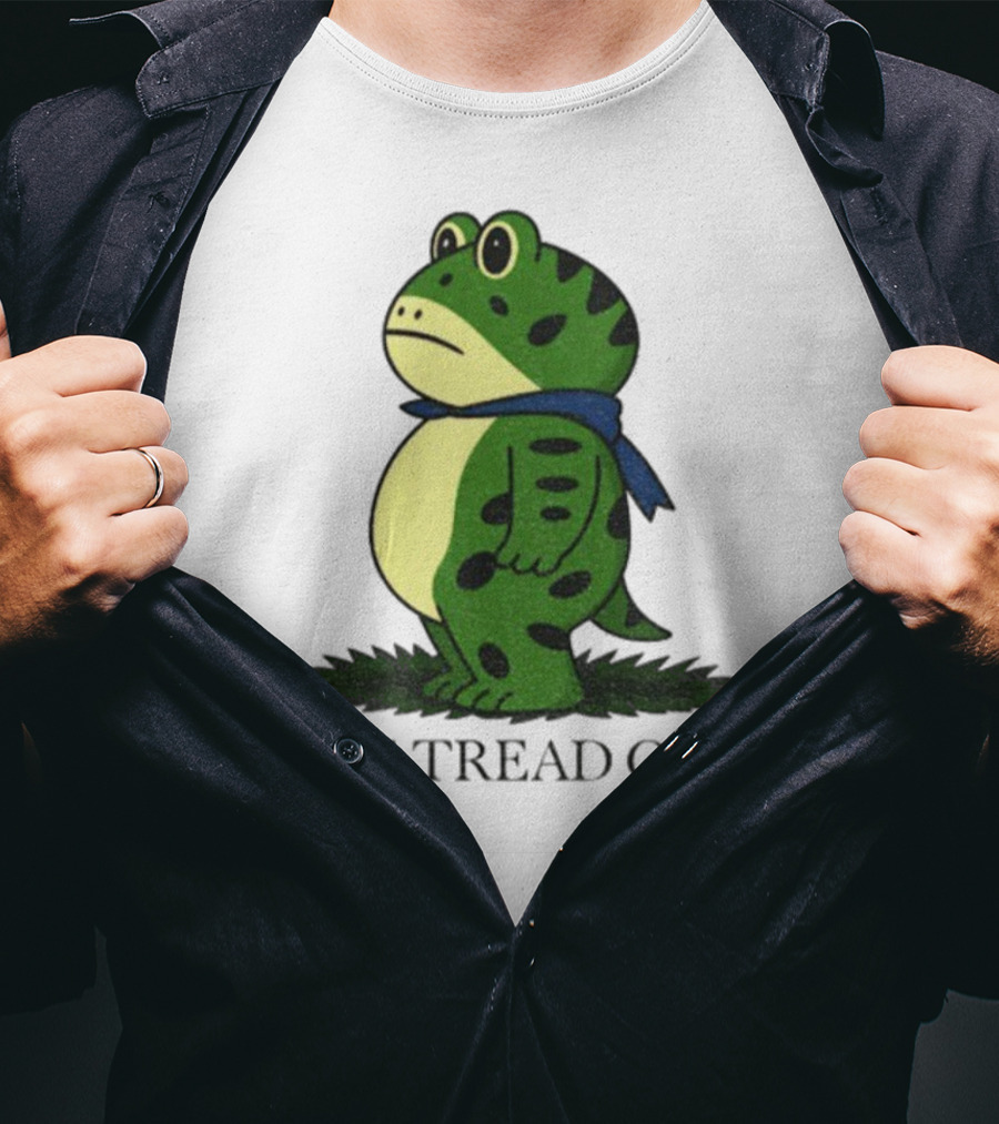 Portland Frog Don't Tread On Me Funny Protest Comic Style Green Frog With Blue Scarf T-Shirt