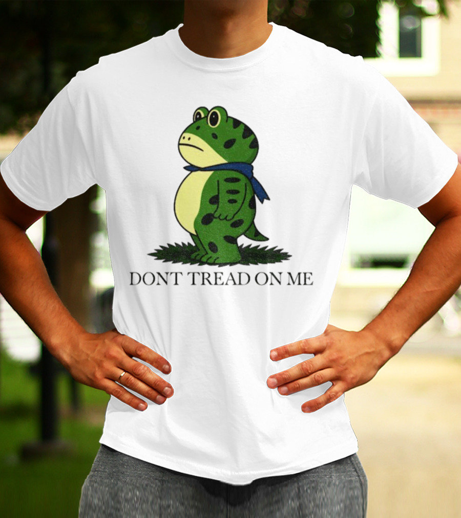 Portland Frog Don't Tread On Me Funny Protest Comic Style Green Frog With Blue Scarf T-Shirt