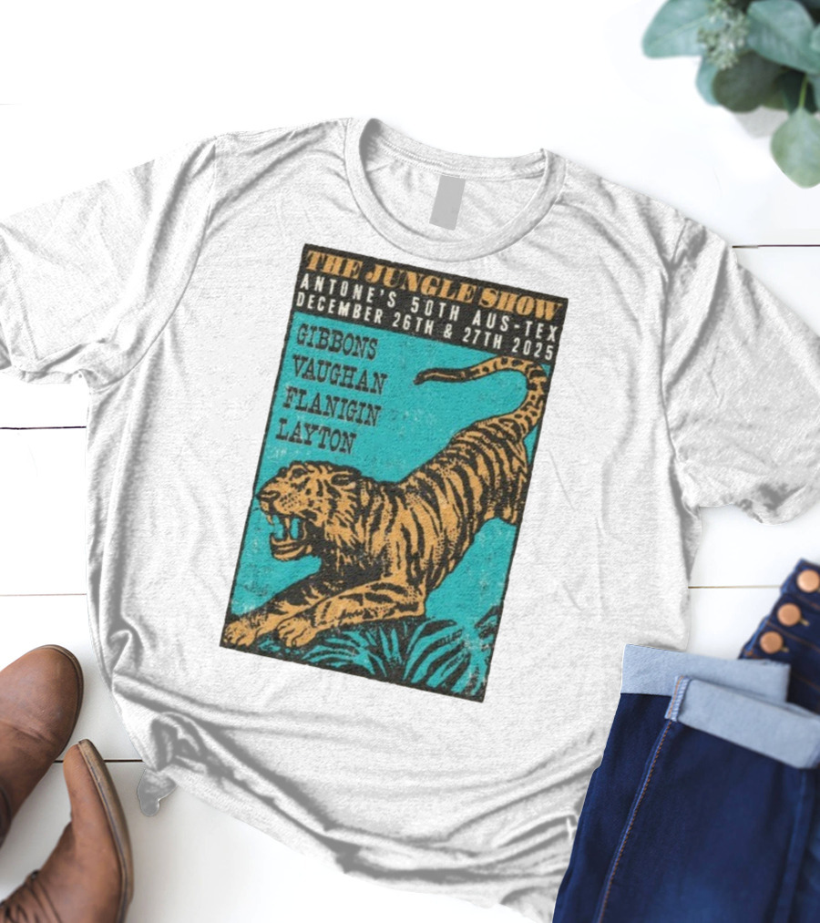The Jungle Show Antone’s 50th Aus-Tex December 26-27 2025 Gibbons Vaughan Flanigin Layton Tiger T-Shirt