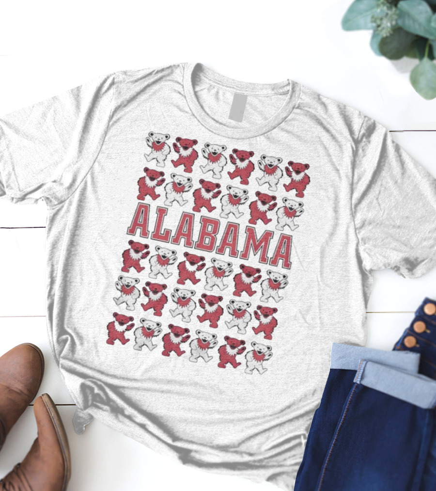 Alabama Crimson Tide Grateful Dead Bears Pattern T-Shirt