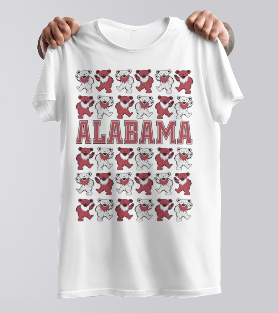 Alabama Crimson Tide Grateful Dead Bears Pattern T-Shirt