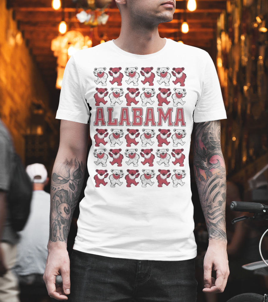 Alabama Crimson Tide Grateful Dead Bears Pattern T-Shirt