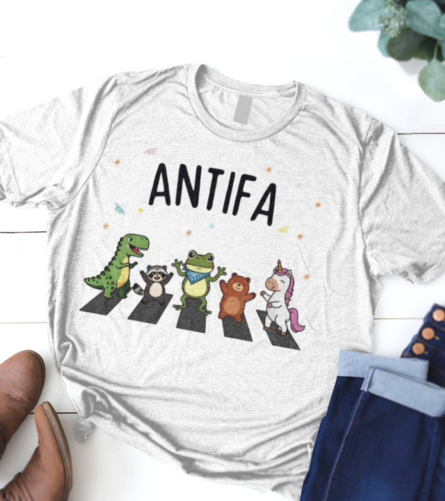 Antifa Frog Dinosaur Raccoon Unicorn Abbey Road Protest T-Shirt