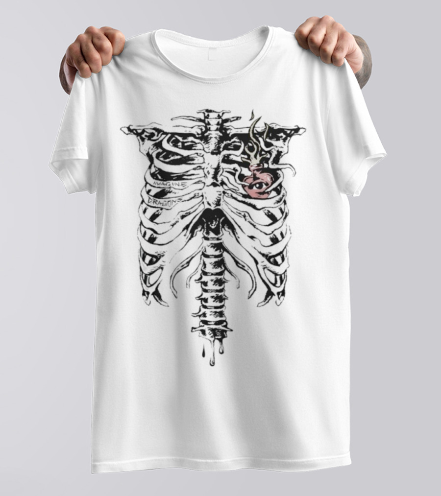 Feel It In My Bones Skeleton Ribcage Flaming Heart T-Shirt