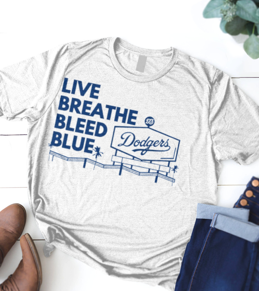 Live Breathe Bleed Blue Dodgers Logo Palm Trees T-Shirt