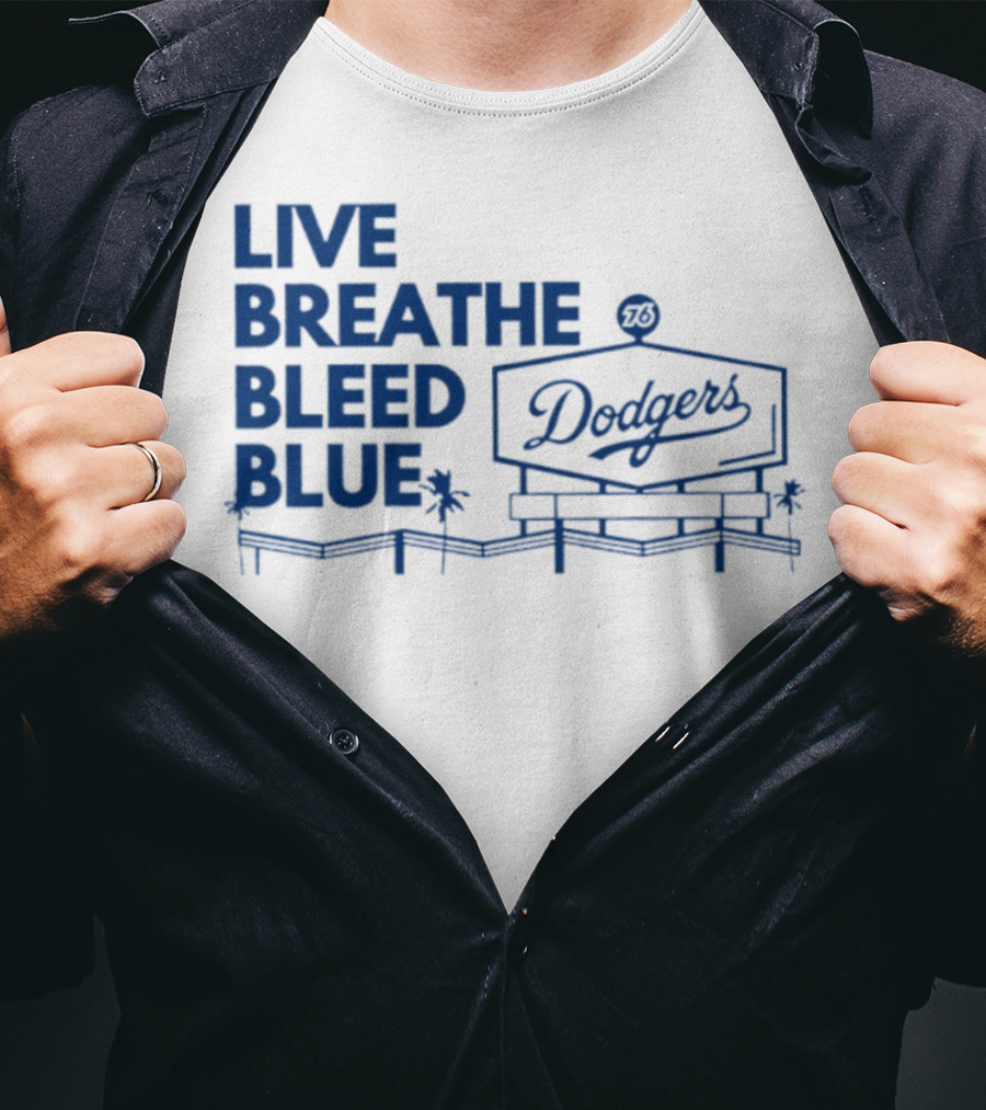 Live Breathe Bleed Blue Dodgers Logo Palm Trees T-Shirt