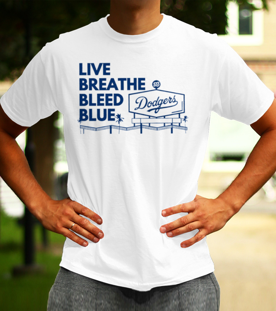 Live Breathe Bleed Blue Dodgers Logo Palm Trees T-Shirt
