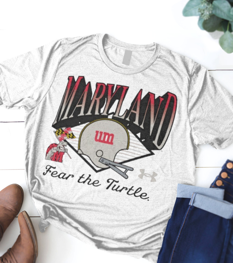 Maryland Terrapins Fear The Turtle UM Football Helmet And Under Armour Logo T-Shirt