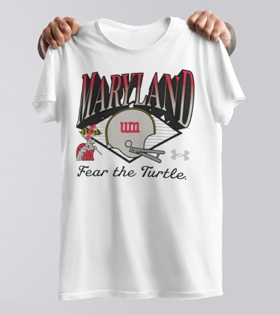 Maryland Terrapins Fear The Turtle UM Football Helmet And Under Armour Logo T-Shirt