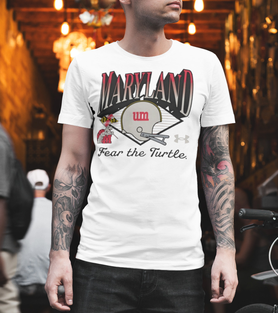 Maryland Terrapins Fear The Turtle UM Football Helmet And Under Armour Logo T-Shirt