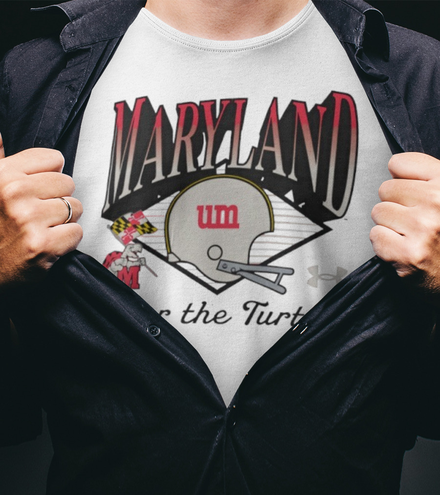 Maryland Terrapins Fear The Turtle UM Football Helmet And Under Armour Logo T-Shirt