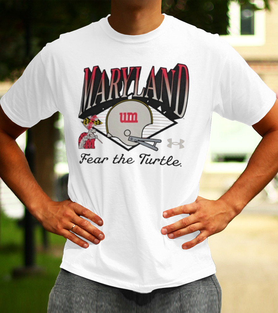 Maryland Terrapins Fear The Turtle UM Football Helmet And Under Armour Logo T-Shirt