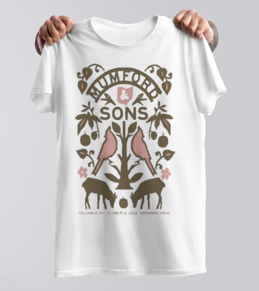 Mumford & Sons Nationwide Arena October 12 2025 Columbus OH Tour Birds And Deer Design T-Shirt
