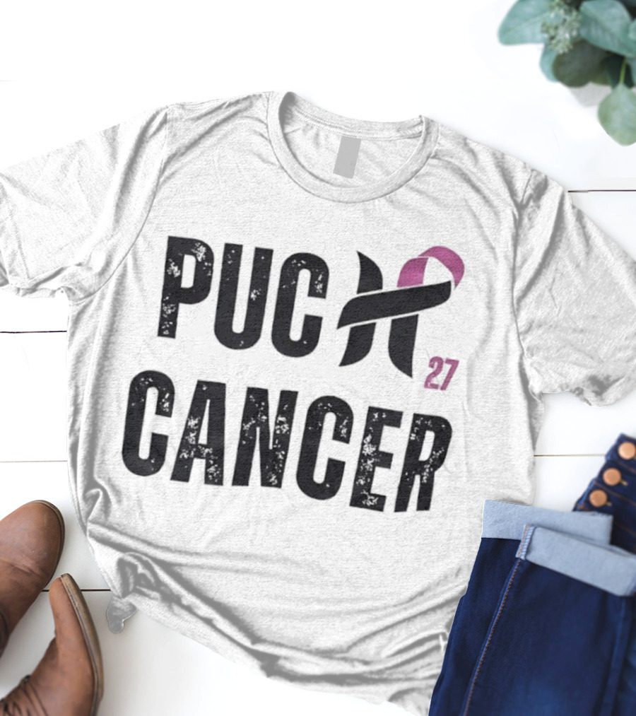 Puck Cancer 27 Hockey Ribbon Awareness T-Shirt