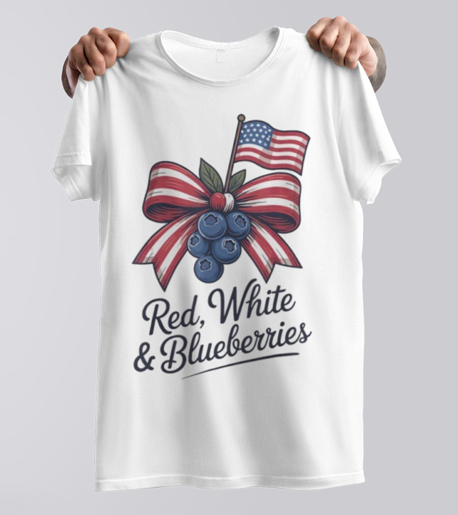 Red White Blueberries American Flag Bow T-Shirt