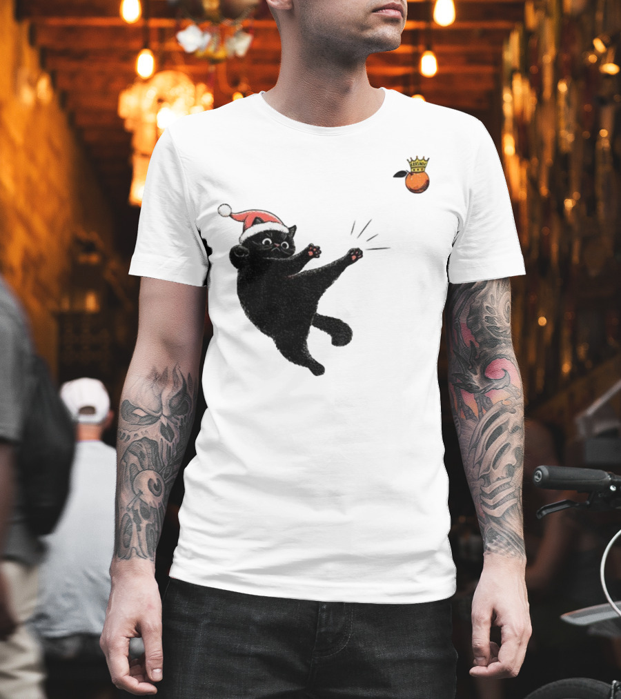 Black Cat Santa Hat Kicking Crowned Orange No Kings Christmas Anti-Trump T-Shirt