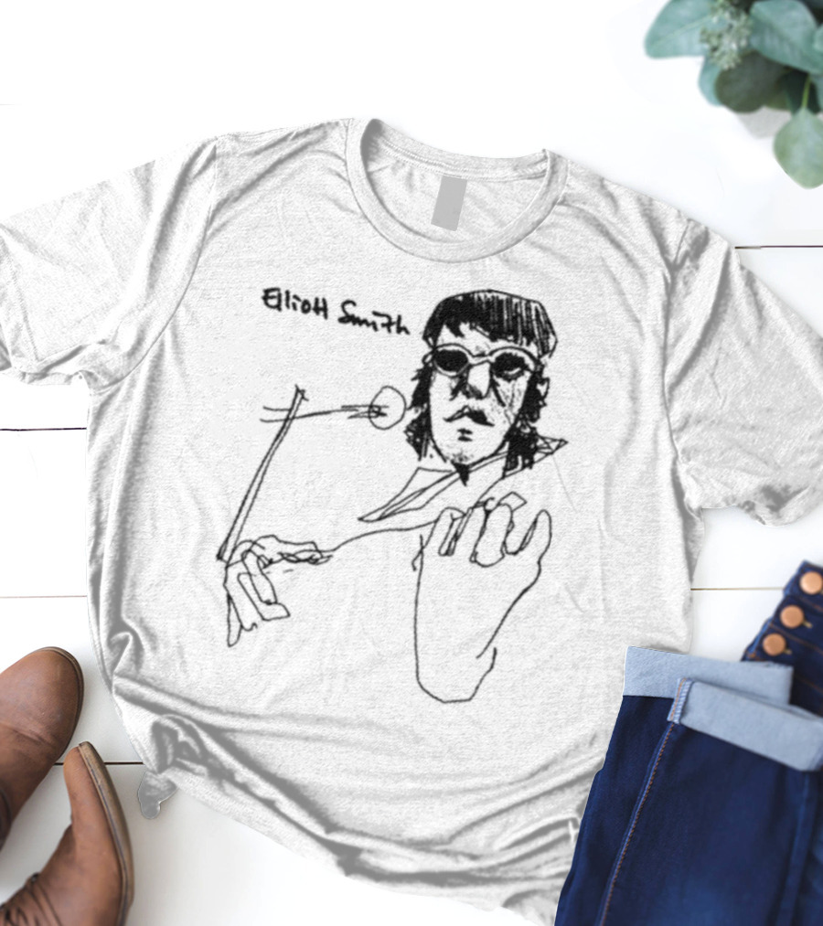 Elliott Smith Blue Fools Hand-Drawn Microphone Sketch T-Shirt