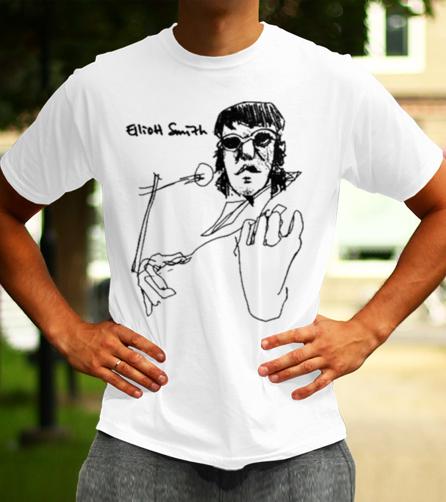 Elliott Smith Blue Fools Hand-Drawn Microphone Sketch T-Shirt