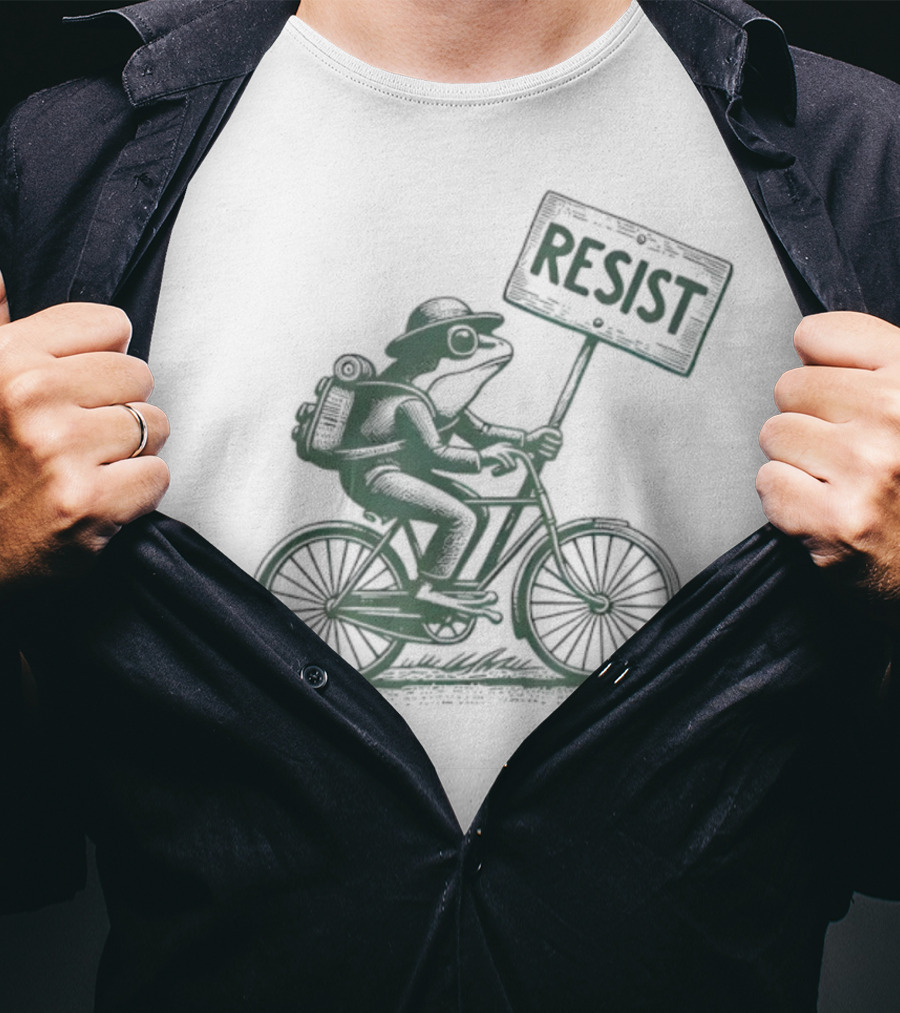 Frog On Bike Resist Portland Protest Vintage Graphic T-Shirt