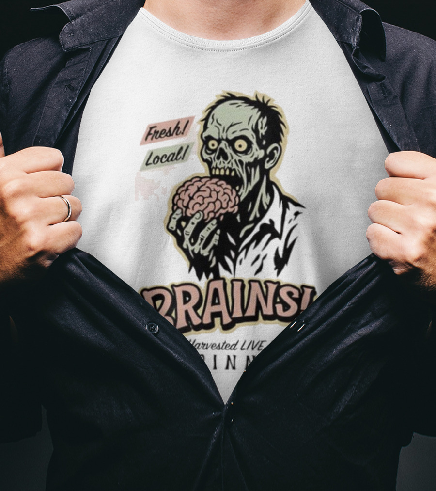 Fresh Local Brains Harvested Live Monster Cincinnati Zombie T-Shirt