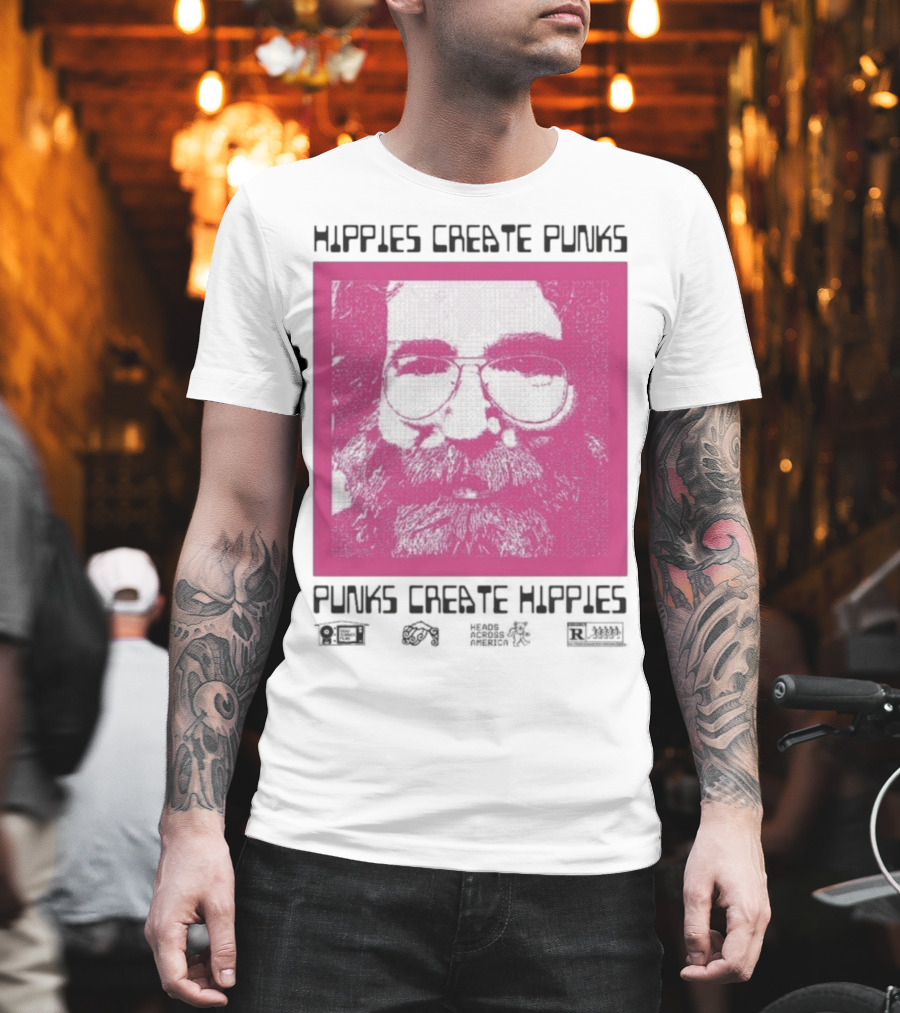 Hippies Create Punks Punks Create Hippies Heads Iconic Beard Glare T-Shirt
