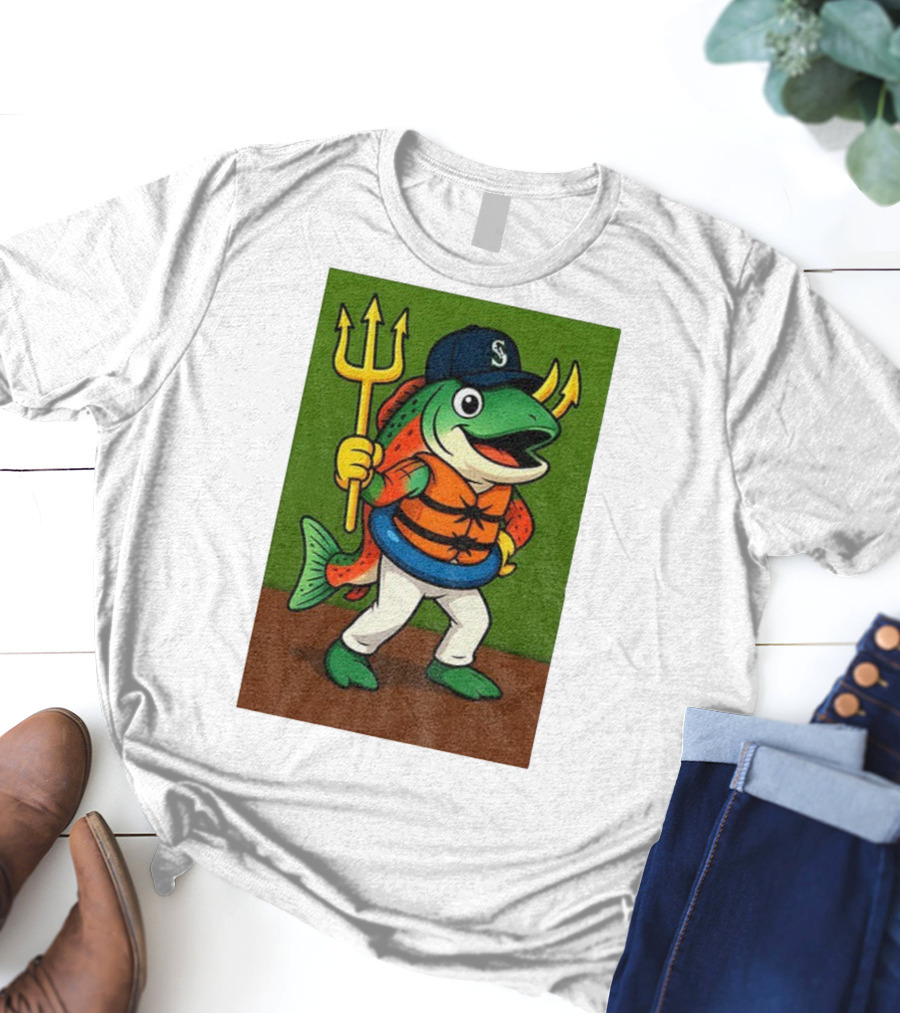 Seattle Mariners 2025 Humpy Salmon Mascot With Trident T-Shirt