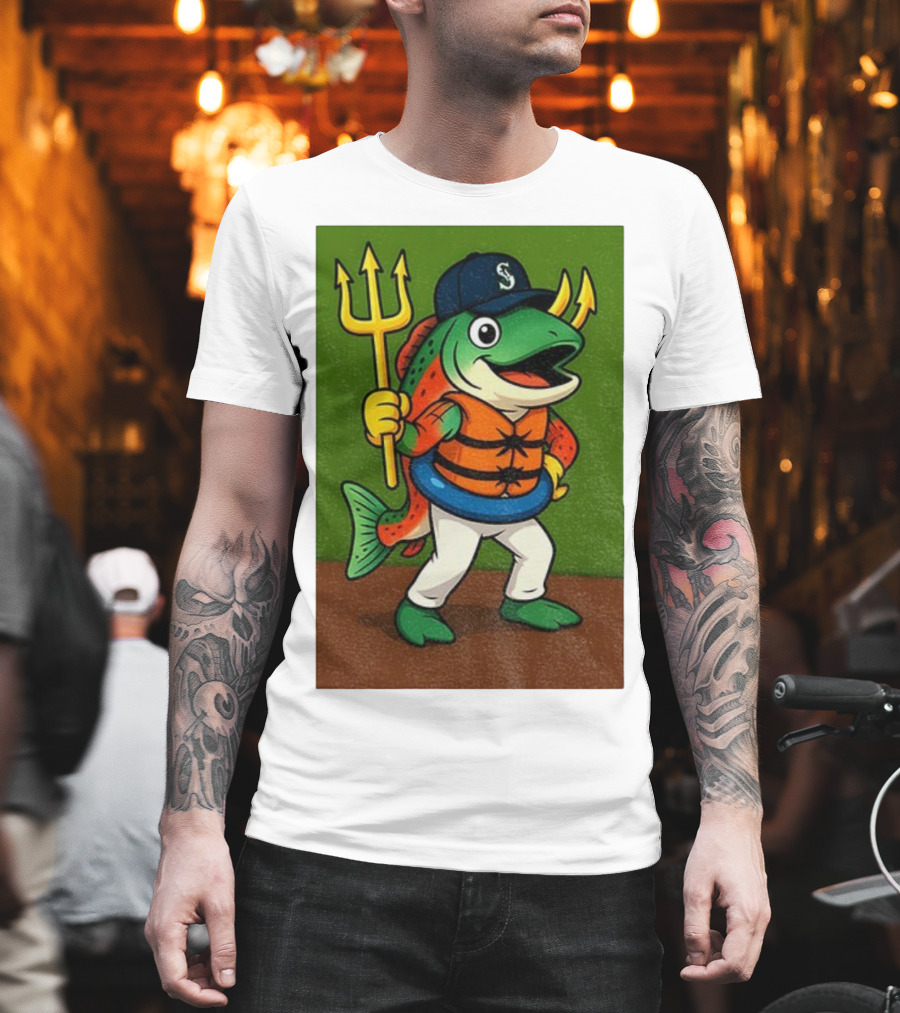 Seattle Mariners 2025 Humpy Salmon Mascot With Trident T-Shirt