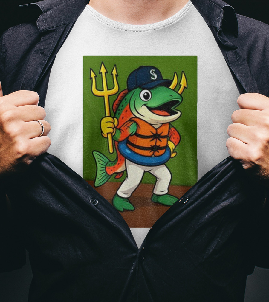 Seattle Mariners 2025 Humpy Salmon Mascot With Trident T-Shirt
