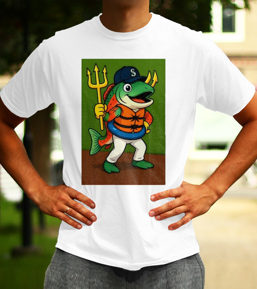 Seattle Mariners 2025 Humpy Salmon Mascot With Trident T-Shirt
