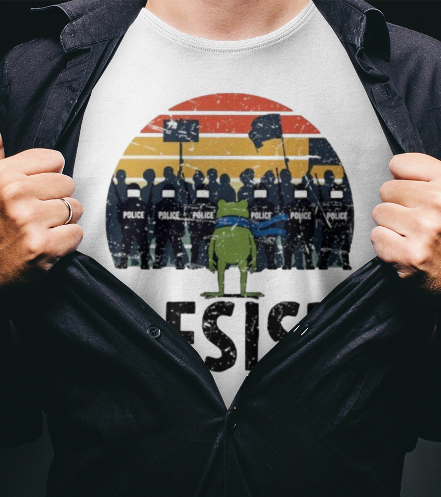 Portland Frog Protester Resist Police Vintage Sunset T-Shirt