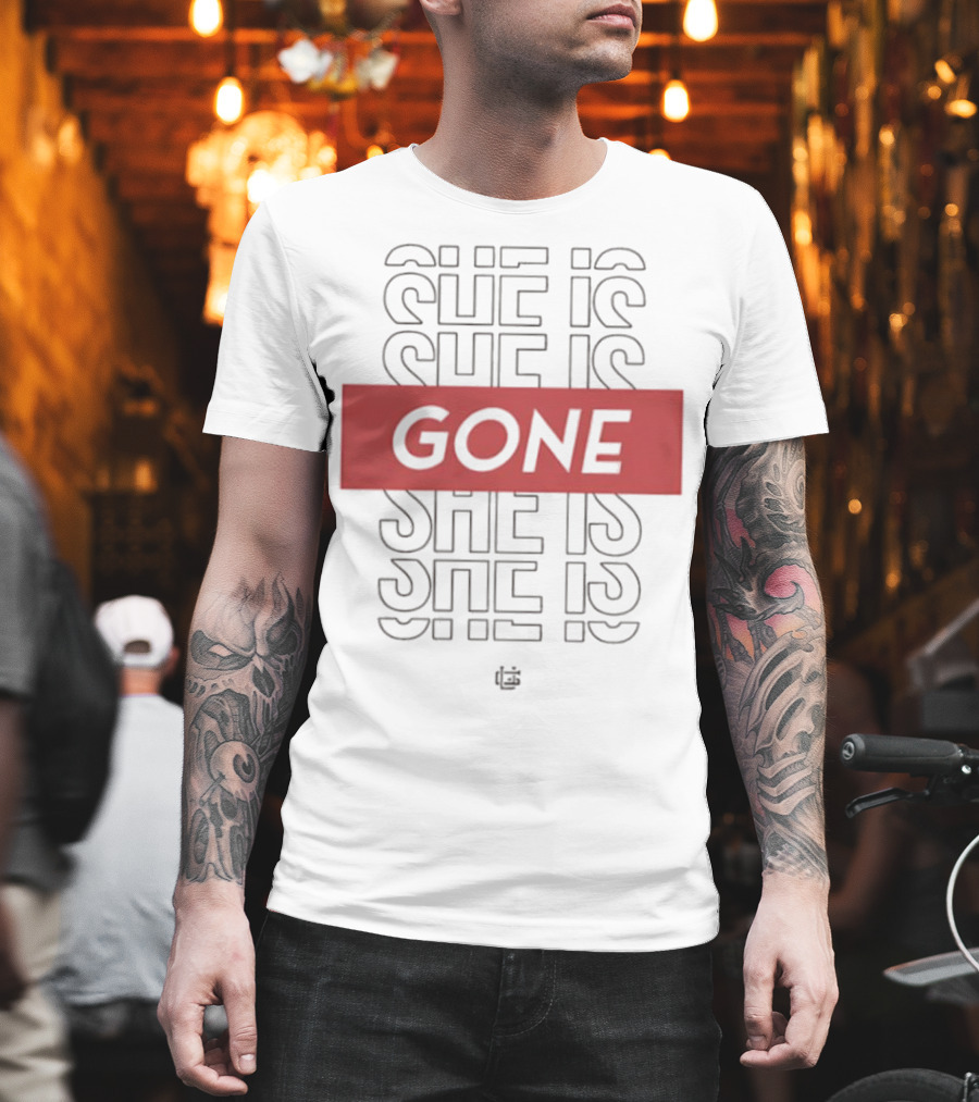 She Is Gone Bold Statement Red Highlight Repeat T-Shirt