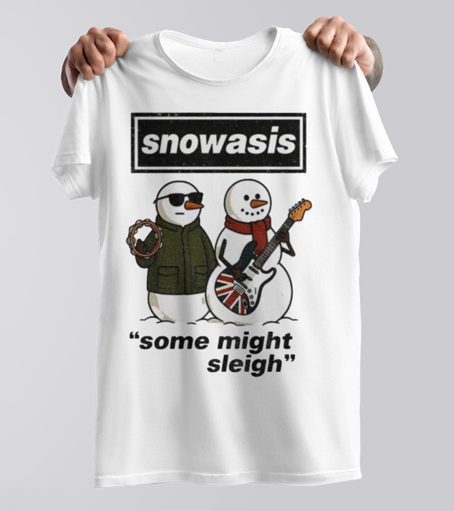 Snowasis Some Might Sleigh Christmas Snowmen With Guitars And Tambourine T-Shirt