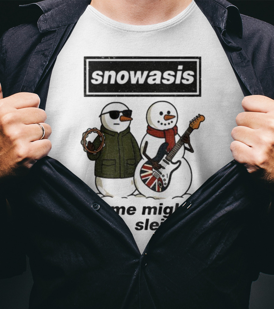 Snowasis Some Might Sleigh Christmas Snowmen With Guitars And Tambourine T-Shirt
