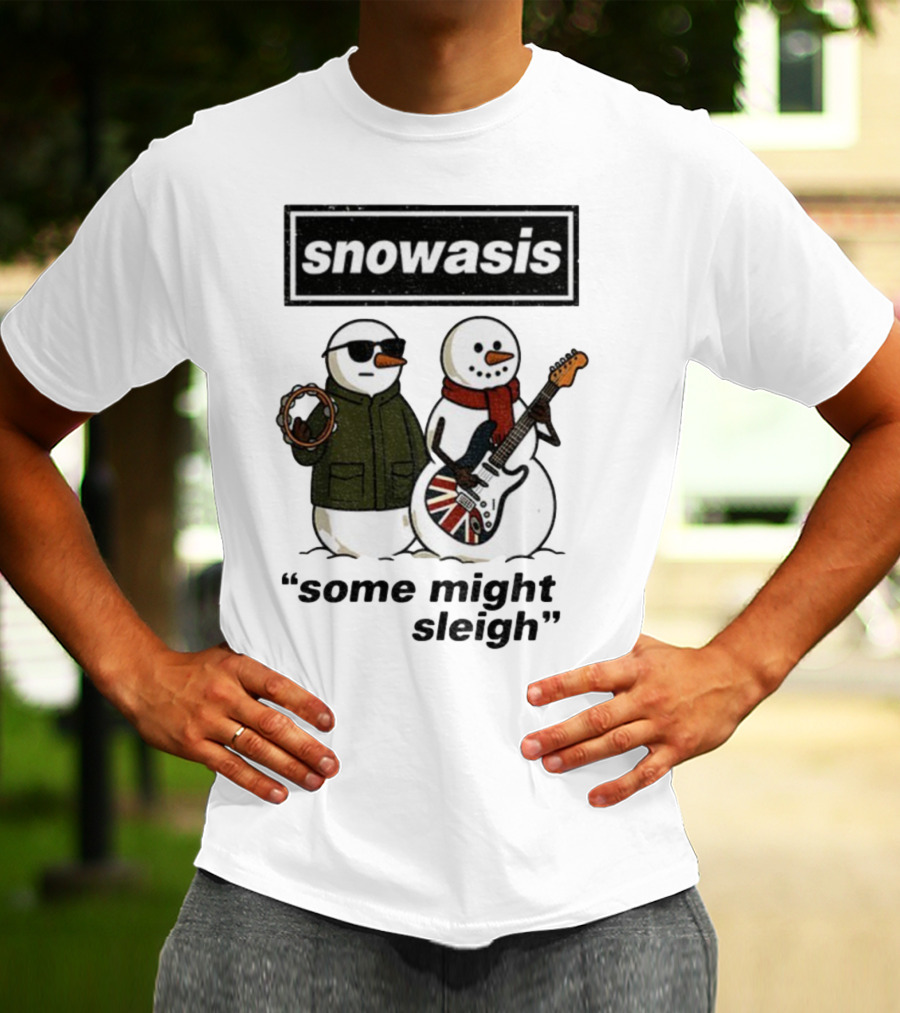 Snowasis Some Might Sleigh Christmas Snowmen With Guitars And Tambourine T-Shirt