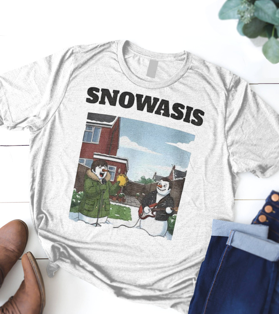 Snowasis Snowman Winter Oasis Vintage Guitar Tambourine Scene T-Shirt