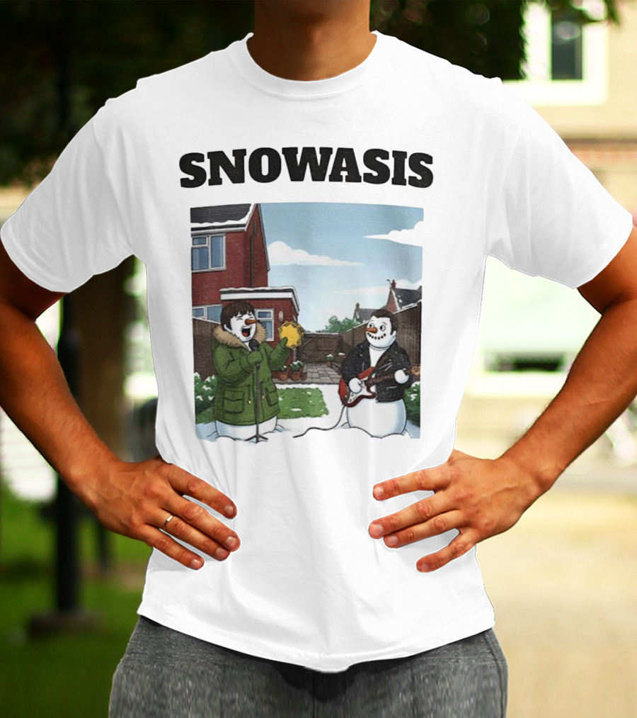 Snowasis Snowman Winter Oasis Vintage Guitar Tambourine Scene T-Shirt