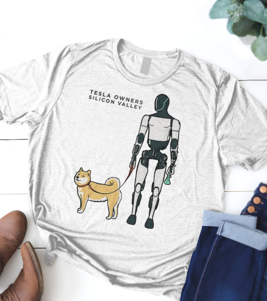 Tesla Owners Silicon Valley Optimus Robot Walking Doge Dog T-Shirt