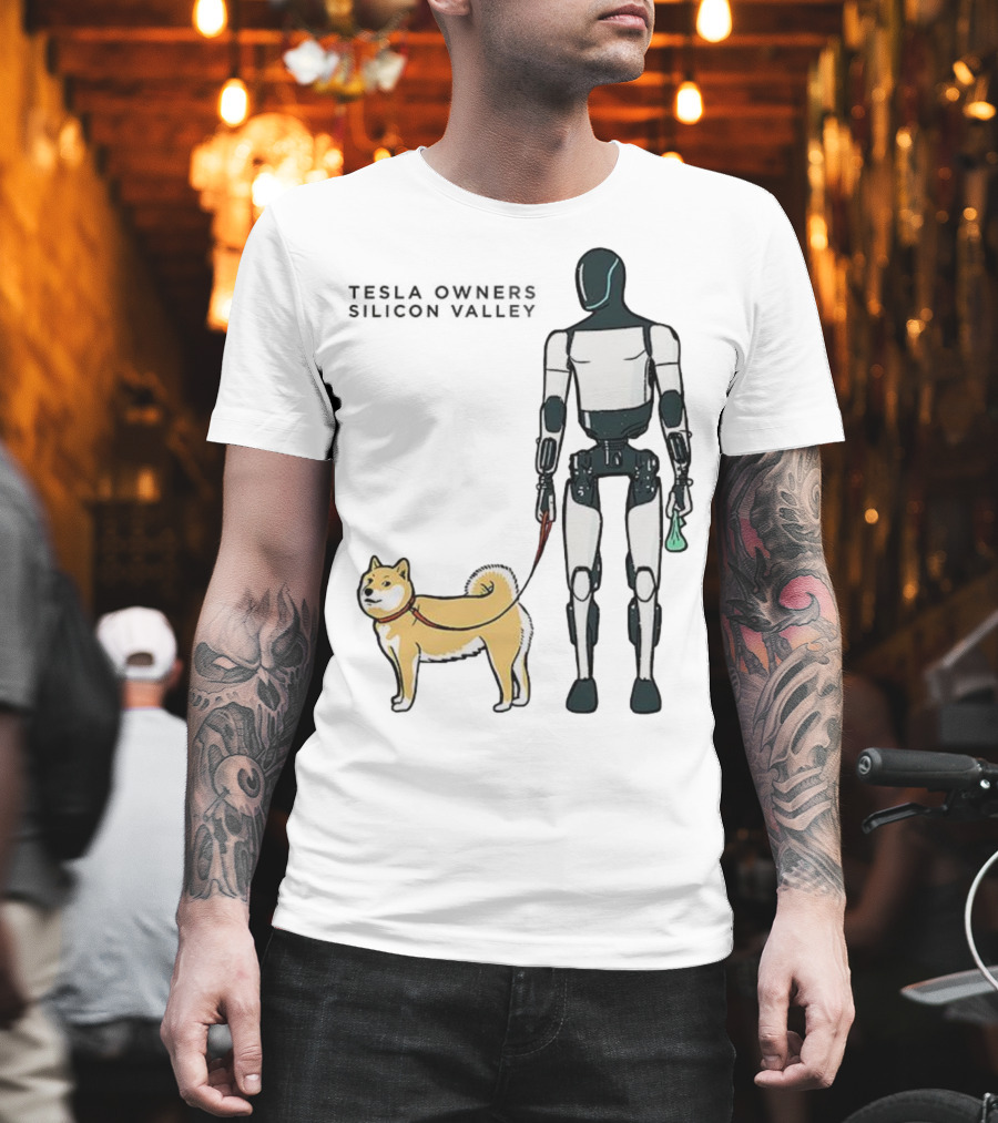 Tesla Owners Silicon Valley Optimus Robot Walking Doge Dog T-Shirt