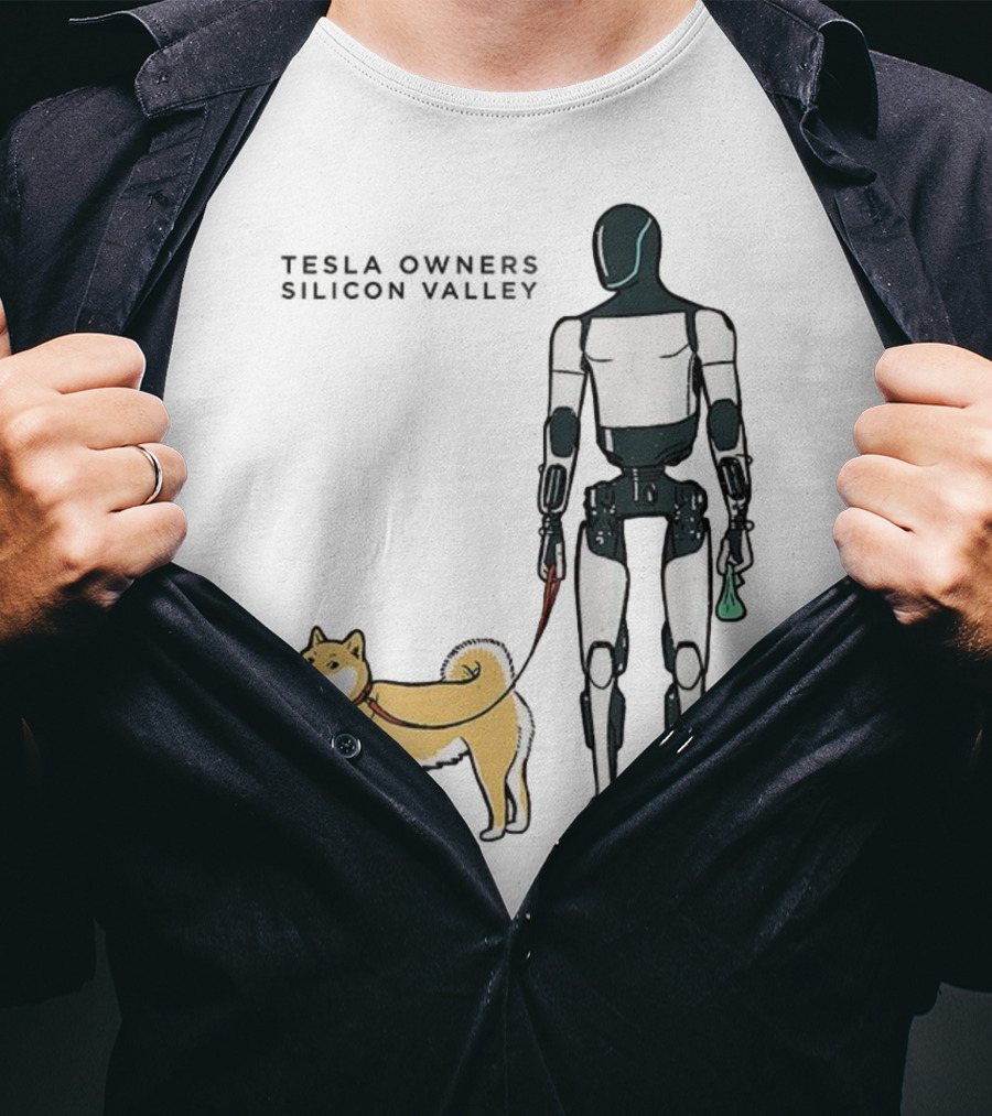 Tesla Owners Silicon Valley Optimus Robot Walking Doge Dog T-Shirt