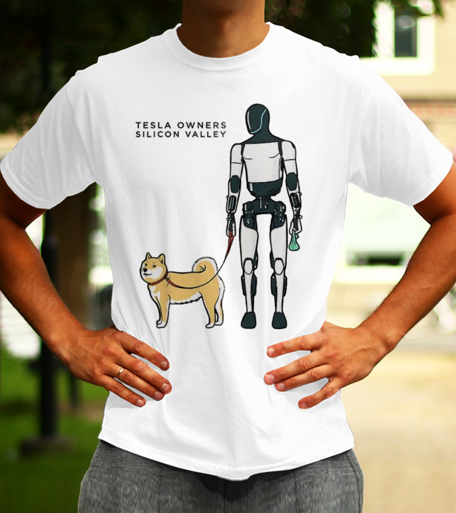 Tesla Owners Silicon Valley Optimus Robot Walking Doge Dog T-Shirt