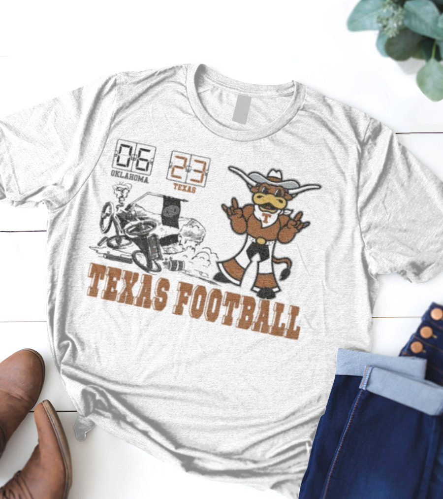 Oklahoma 6 Vs Texas 23 Longhorns Football Mascot Showdown 2025 T-Shirt