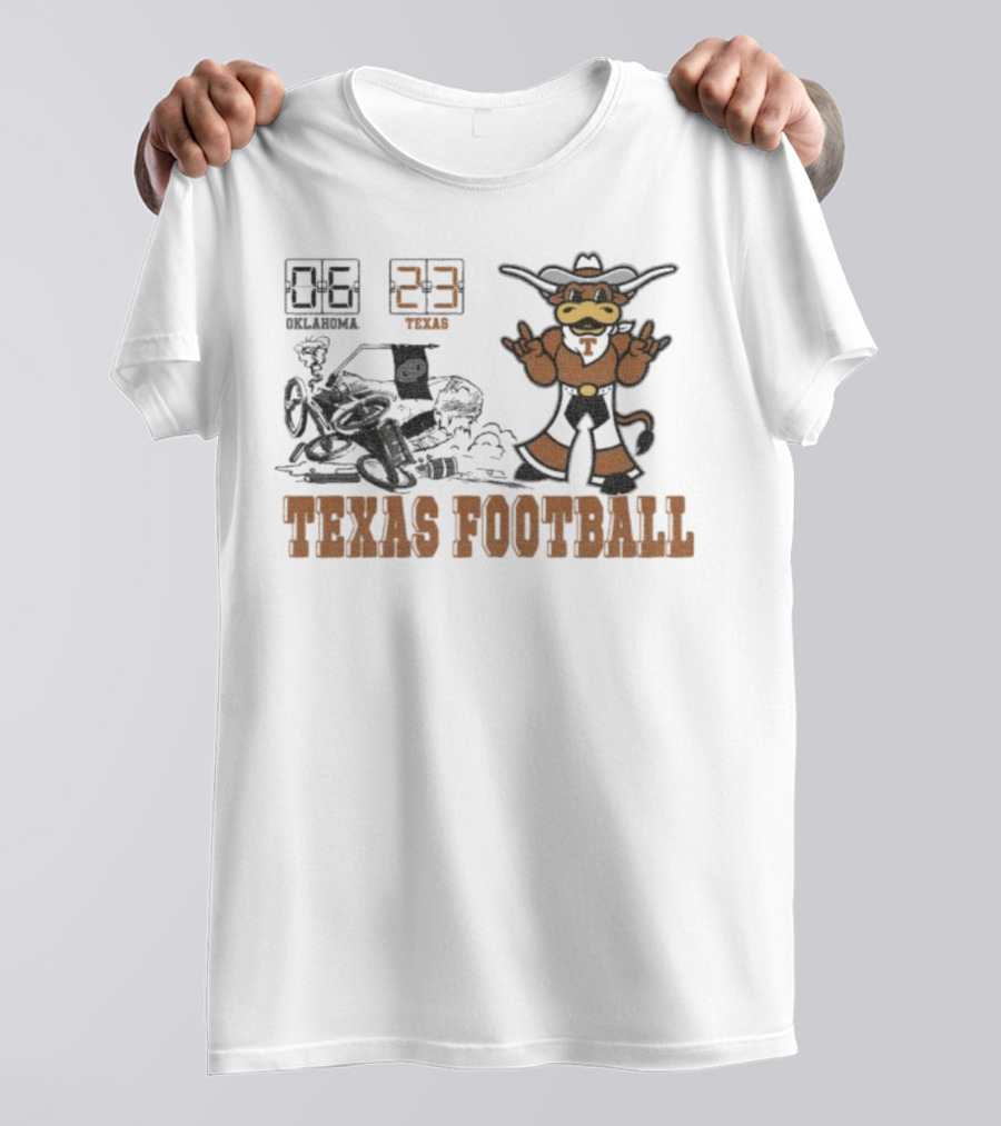 Oklahoma 6 Vs Texas 23 Longhorns Football Mascot Showdown 2025 T-Shirt
