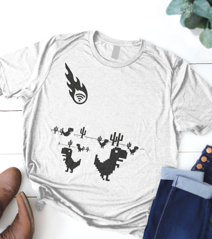 WiFi Meteor Extinction Dinosaur Game Pixel Art T-Shirt