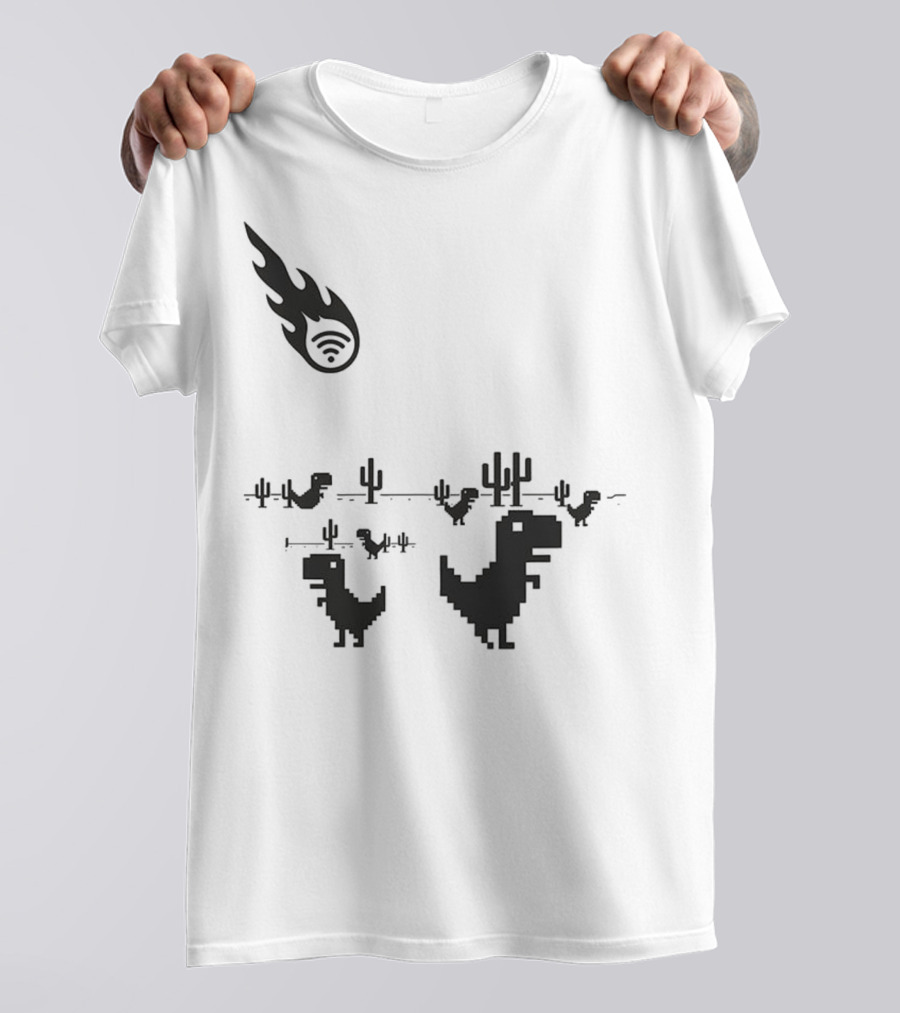 WiFi Meteor Extinction Dinosaur Game Pixel Art T-Shirt