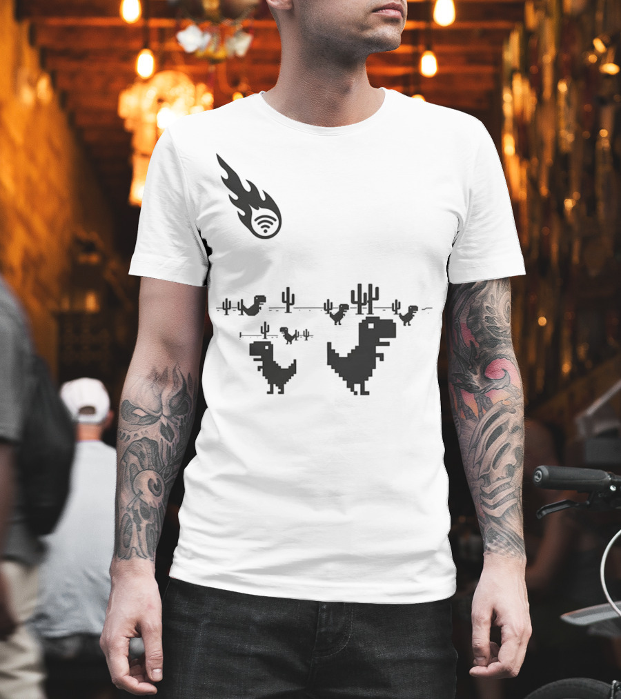 WiFi Meteor Extinction Dinosaur Game Pixel Art T-Shirt
