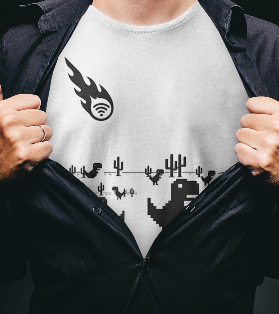 WiFi Meteor Extinction Dinosaur Game Pixel Art T-Shirt