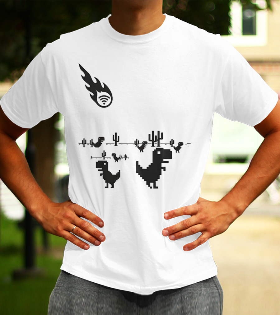 WiFi Meteor Extinction Dinosaur Game Pixel Art T-Shirt