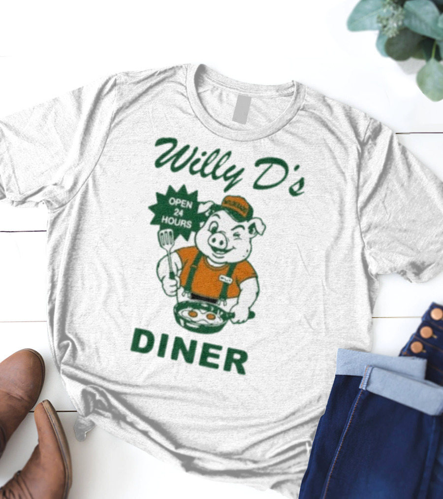 Wilderado Willy D's Diner Open 24 Hours Pig Cooking Eggs T-Shirt
