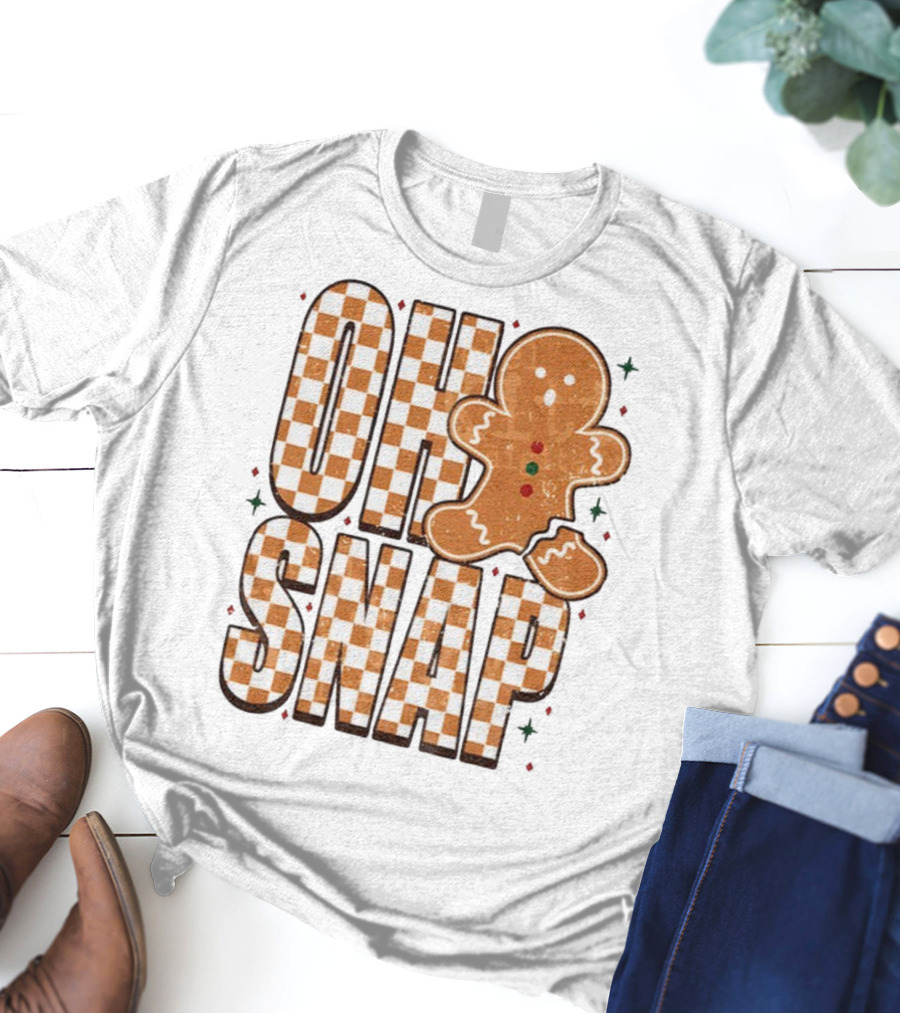 Oh Snap Gingerbread Merry Christmas Checkered Pattern T-Shirt
